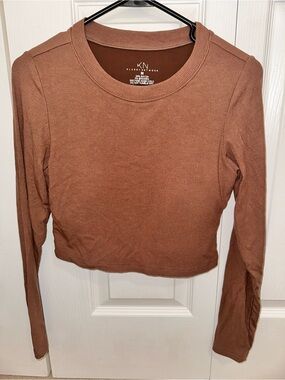 Klassy Network Rust Brown Ribbed Long-Sleeve Crop Top
